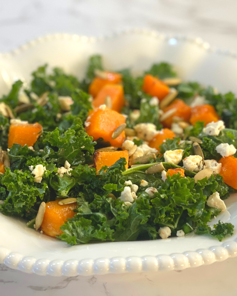 Roasted Squash, Kale & Feta Salad with Walnut Vinaigrette Recipe